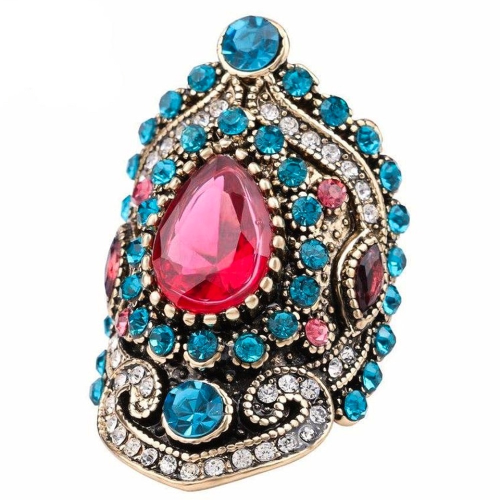 18KGold Boho Chic Turkish Sapphire Mosaic Ring NWT
